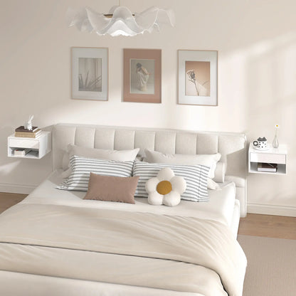 Floating Bedside Tables, Set of 2, Wall-Mounted Nightstand, High Gloss White, White Bedside Tables at Gallery Canada