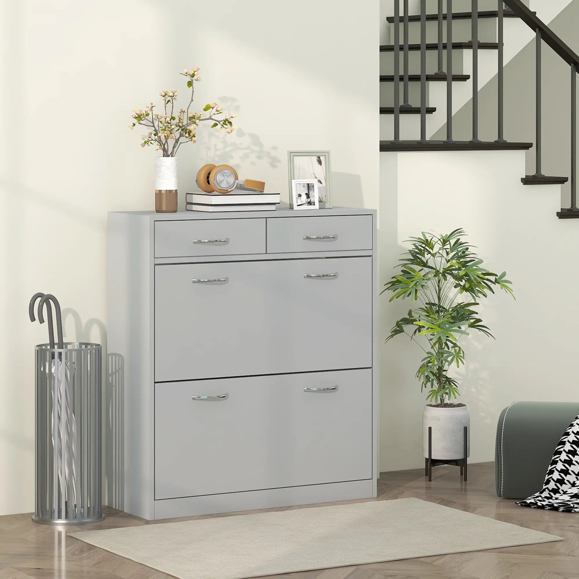 Narrow Shoe Storage, 2 Flip Drawers, Adjustable Shelves, 12 Pairs, Grey Shoe Storage Cabinets & Racks at Gallery Canada