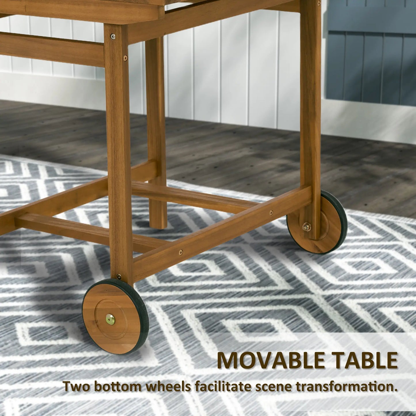 5-Piece Wood Patio Dining Set, Wheeled Table, Folding Chairs with Cushions, Teak Outdoor Dining Sets at Gallery Canada