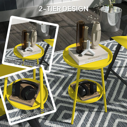 Round Garden Table, 2-Tier Small Side Table, Metal Patio Table, Yellow Patio Side Tables at Gallery Canada
