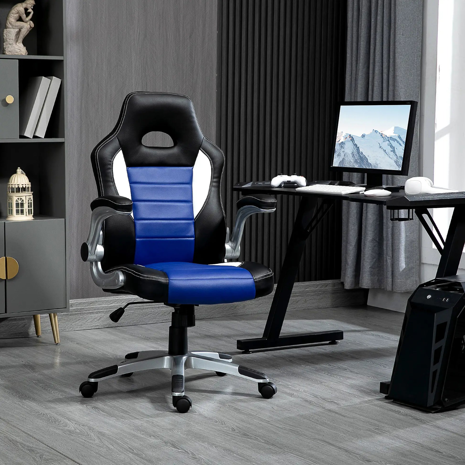 Racing Gaming Chair, PU Leather, Adjustable Height, Flip Up Armrest, Blue Video Game Chairs at Gallery Canada