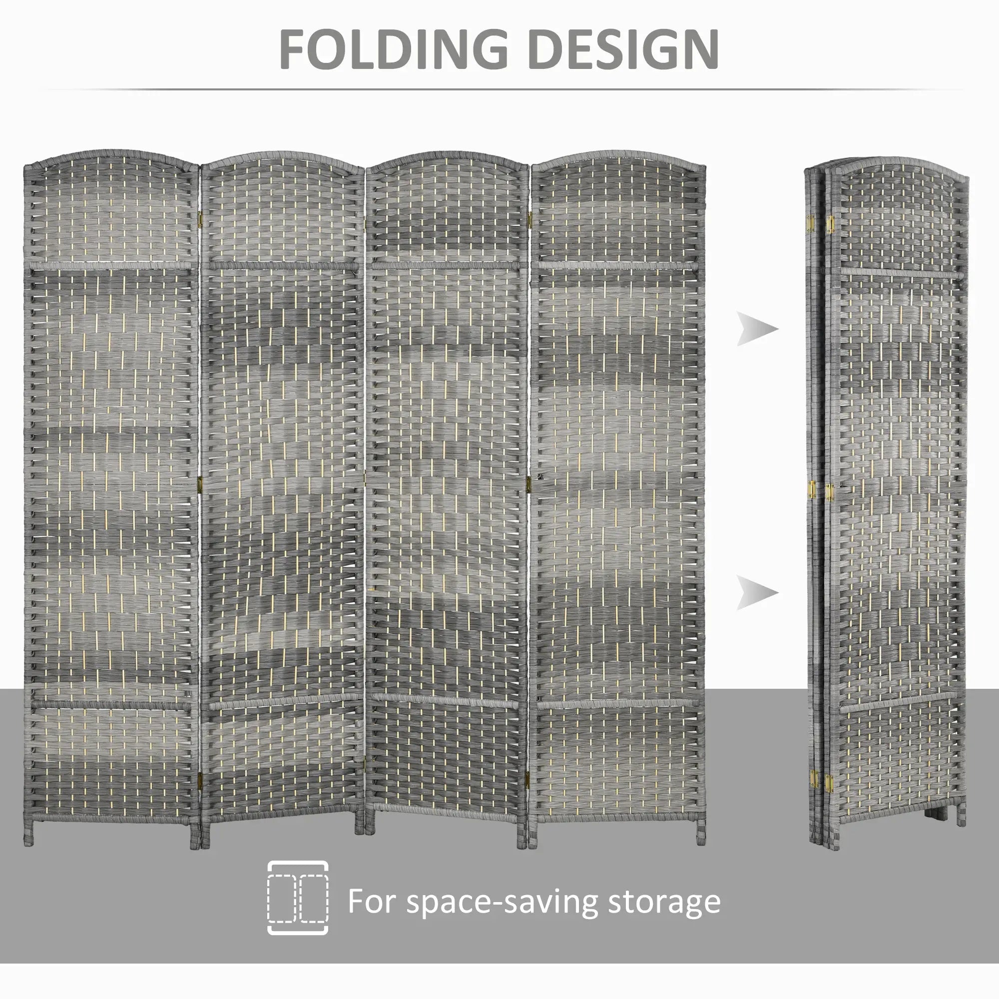 6 Ft Folding Room Divider, 4 Panel Privacy Screen, Mixed Grey Room Dividers at Gallery Canada