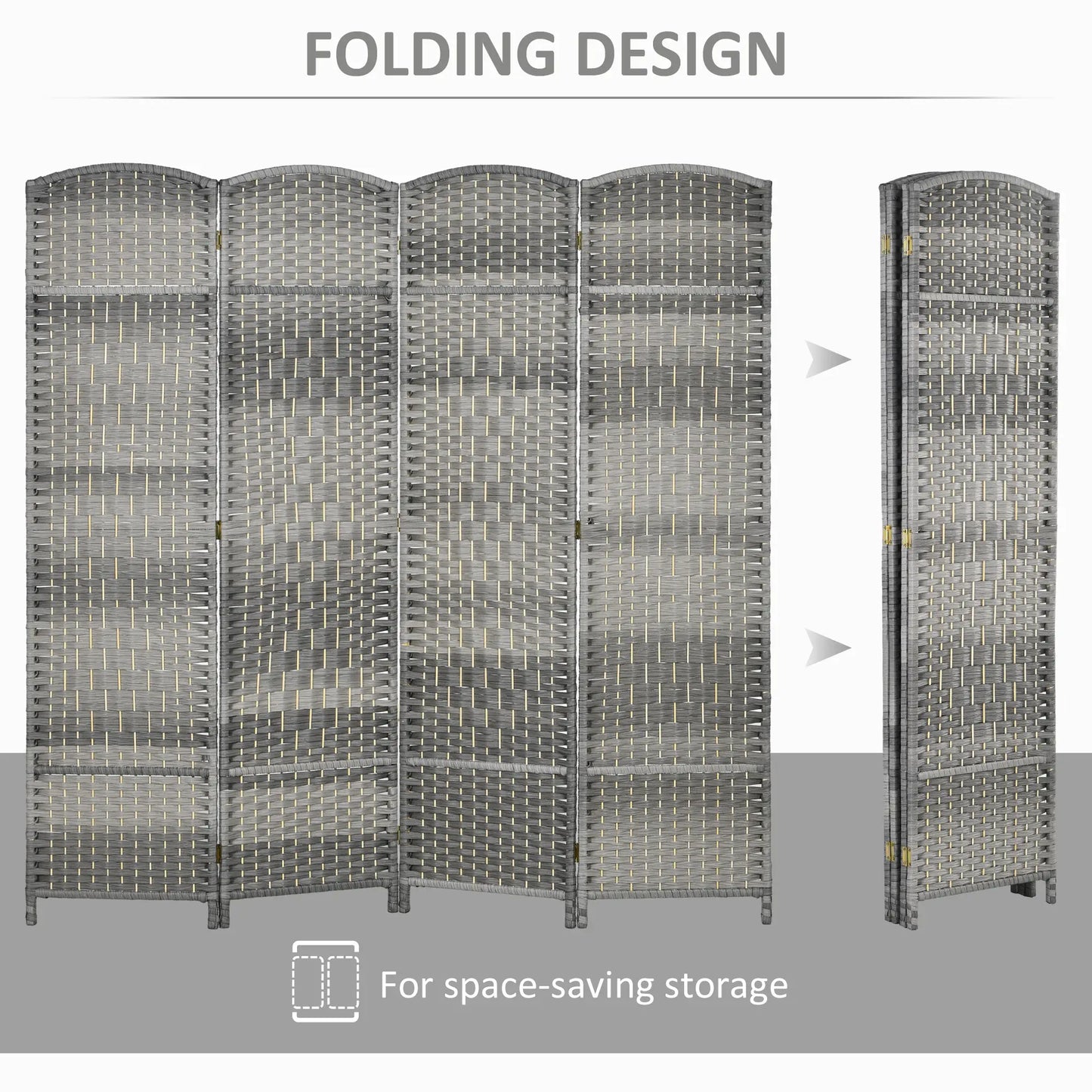 6 Ft Folding Room Divider, 4 Panel Privacy Screen, Mixed Grey Room Dividers at Gallery Canada
