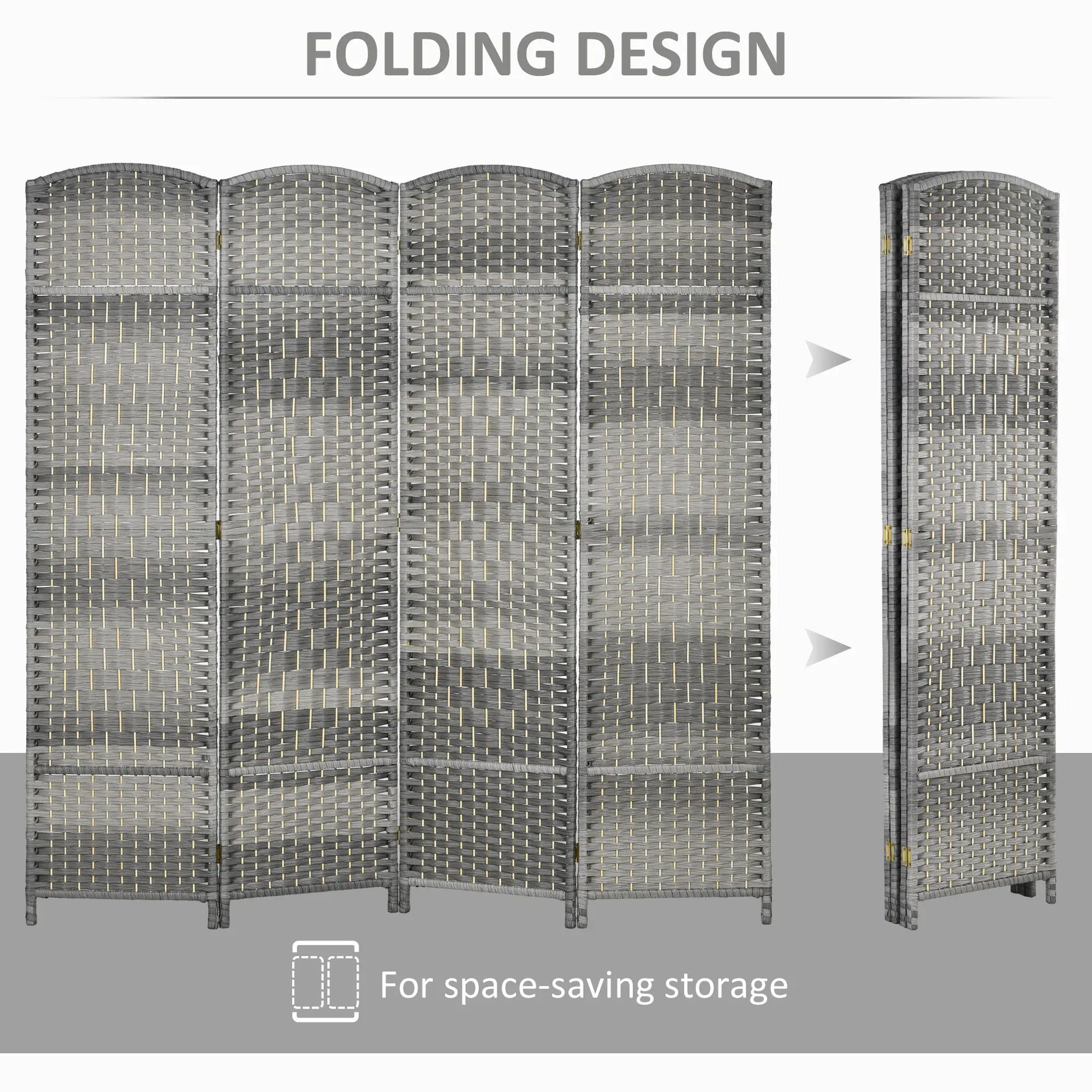 6 Ft Folding Room Divider, 4 Panel Privacy Screen, Mixed Grey Room Dividers at Gallery Canada