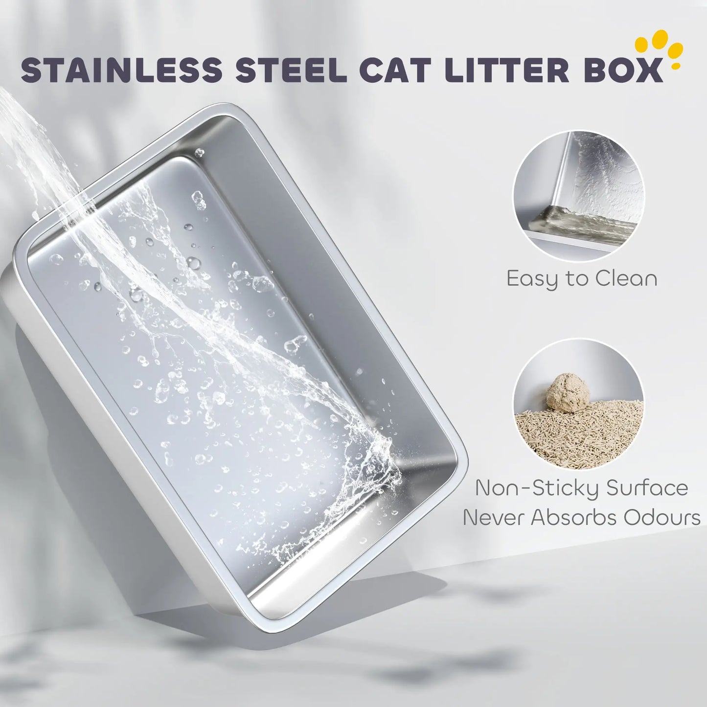 Stainless Steel Cat Litter Box, XL High Sided, 24" x 16" x 12", Grey Cat Litter Box Enclosures at Gallery Canada