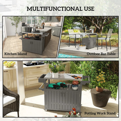 Outdoor Bar Cart With Storage Cabinet, Stainless Steel Table Top, Wheeled HDPE Kitchen Island Outdoor Grill Carts at Gallery Canada