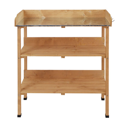 Wooden Potting Bench, Outdoor Garden Work Table, Tool Storage Shelf w/ Hooks, Natural Potting Benches & Tables at Gallery Canada
