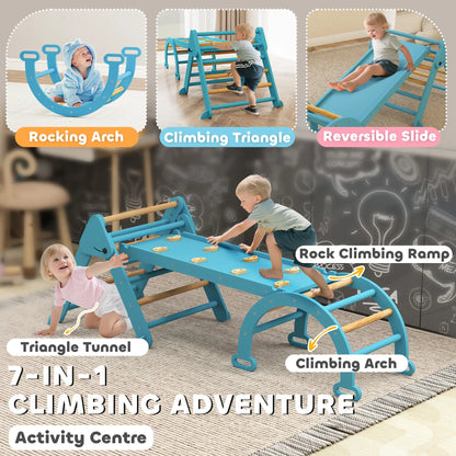 7-in-1 Pikler Triangle Set, Foldable Wooden Climbing Toys, Blue Kids Gym & Playmats at Gallery Canada