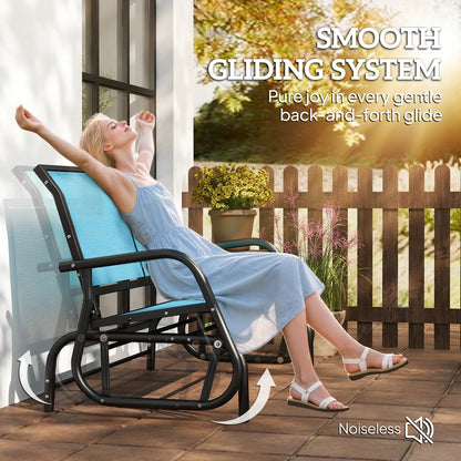 Outdoor Steel Glider Bench, Sling Fabric Swing Chair, Blue Outdoor Gliders at Gallery Canada