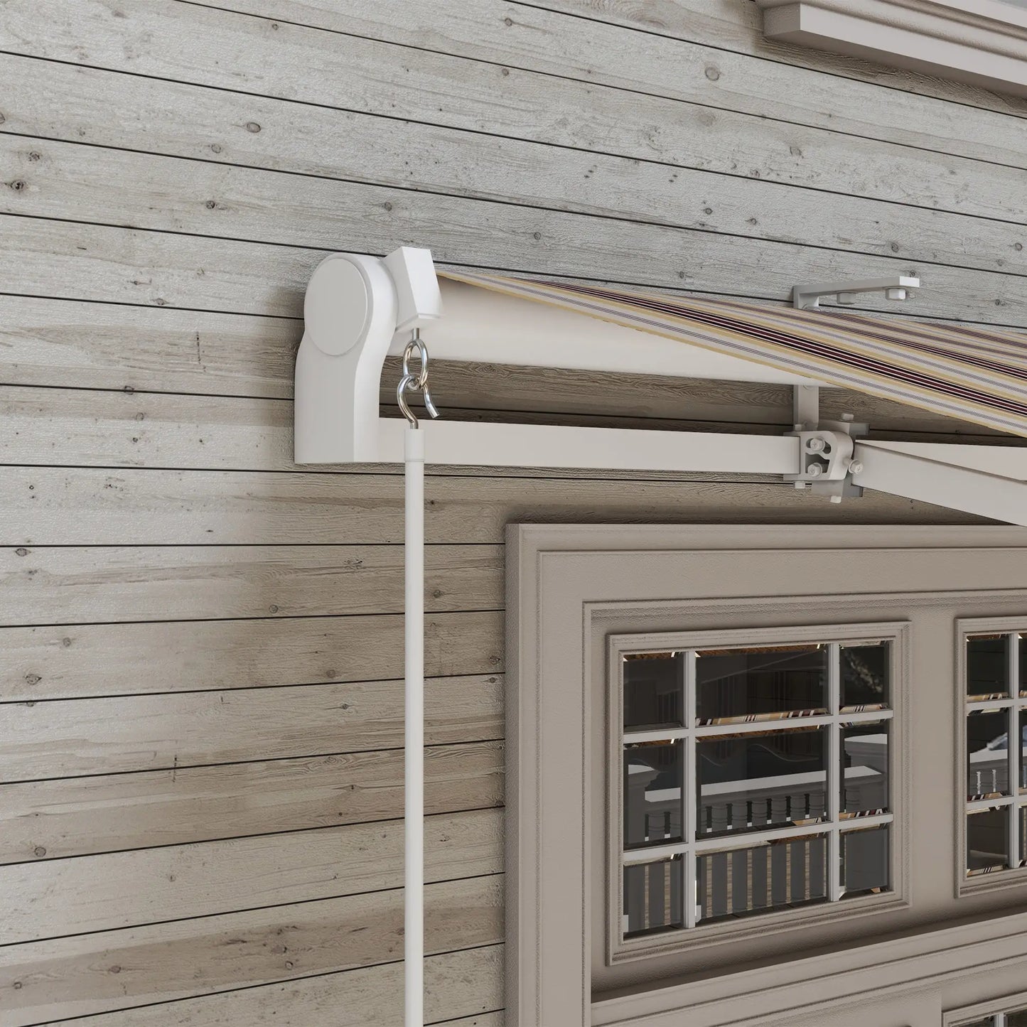 13' x 8' Retractable Patio Awning, Sun Shade, Aluminum Frame, Red Stripe Deck Awnings at Gallery Canada