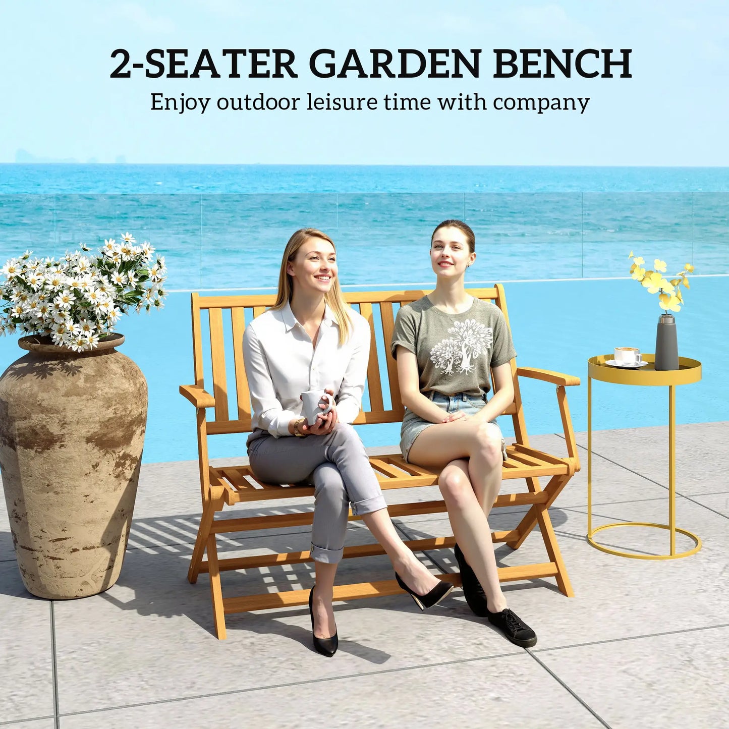 46.5" Foldable Wood Outdoor Bench, Backrest, Armrests, Teak Patio Chairs at Gallery Canada