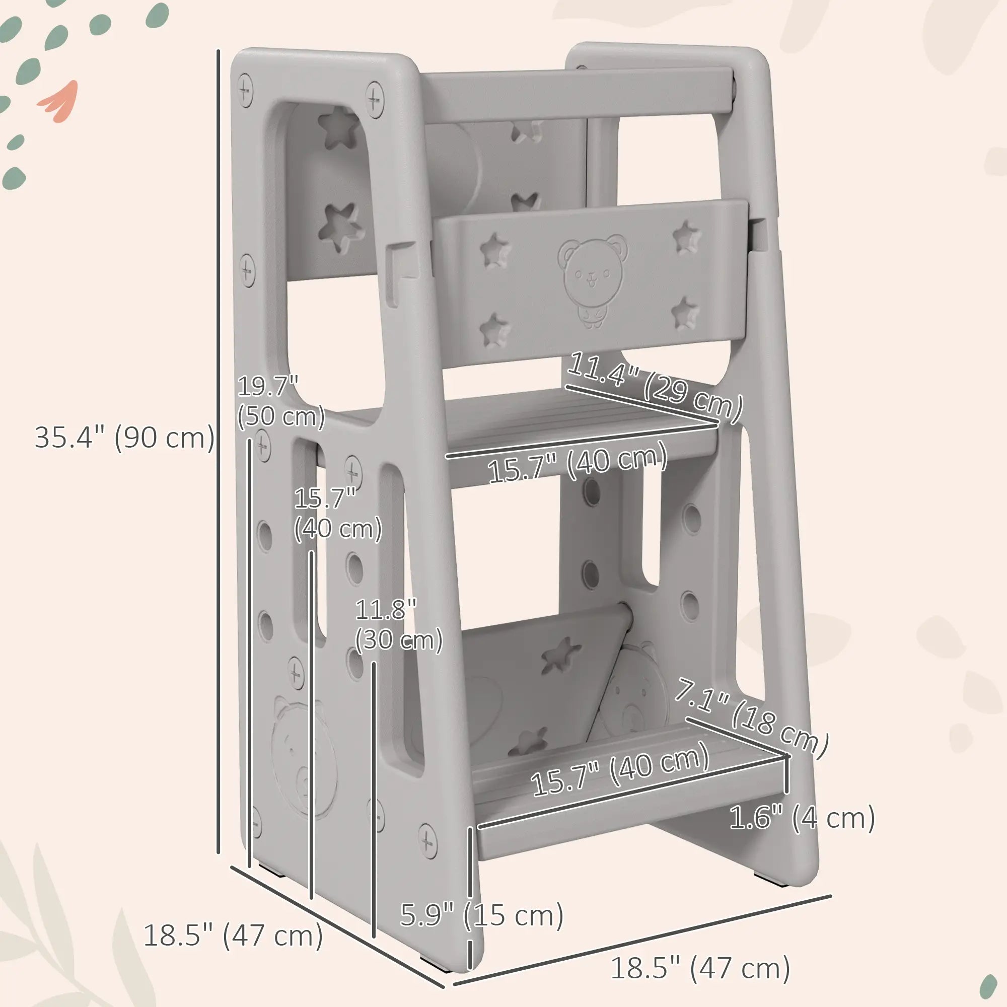 Toddler Kitchen Helper Stool, Adjustable Height, Safety Rail, Grey Toddler & Kids Step Stools at Gallery Canada
