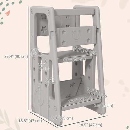 Toddler Kitchen Helper Stool, Adjustable Height, Safety Rail, Grey Toddler & Kids Step Stools at Gallery Canada