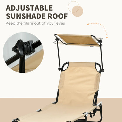2 Piece Folding Chaise Lounges, Reclining Back, Sunshade, Pool, Beach, Patio
