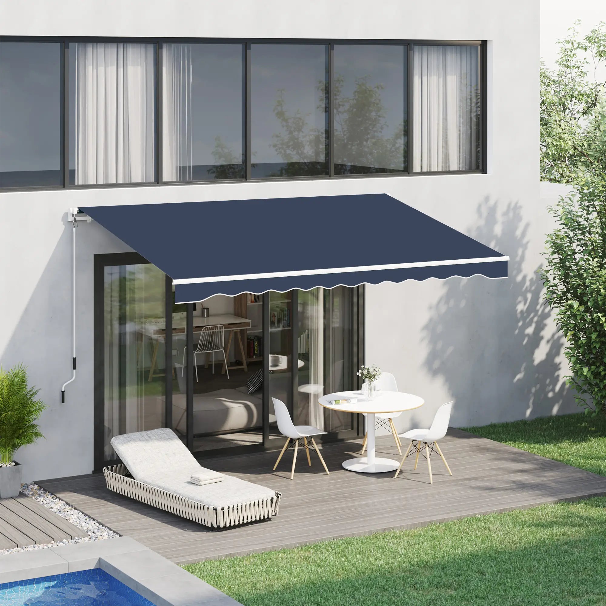10' x 8' Retractable Awning, Sun Shade Canopy, Aluminum Frame, UV Protection, Blue Deck Awnings at Gallery Canada