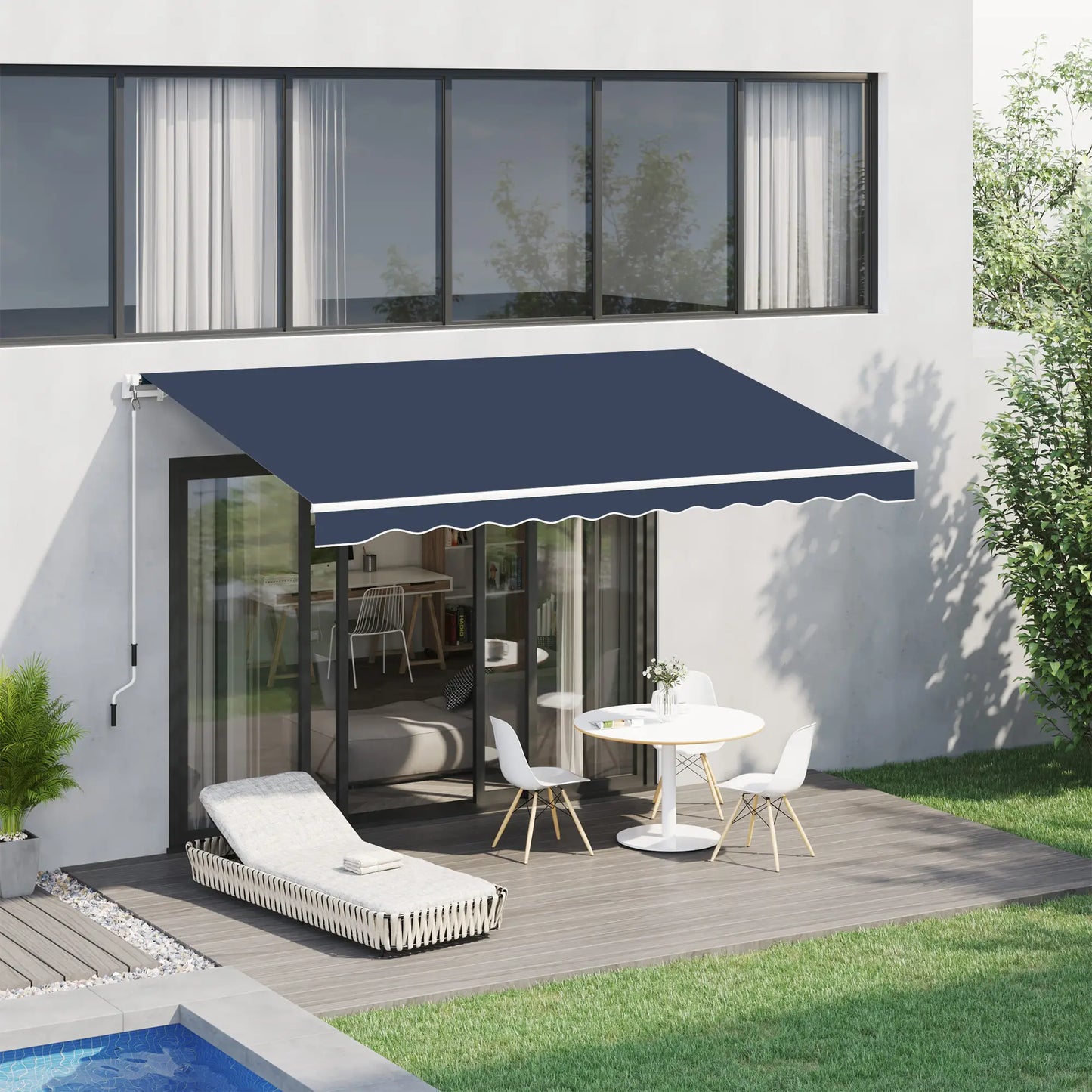 10' x 8' Retractable Awning, Sun Shade Canopy, Aluminum Frame, UV Protection, Blue Deck Awnings at Gallery Canada