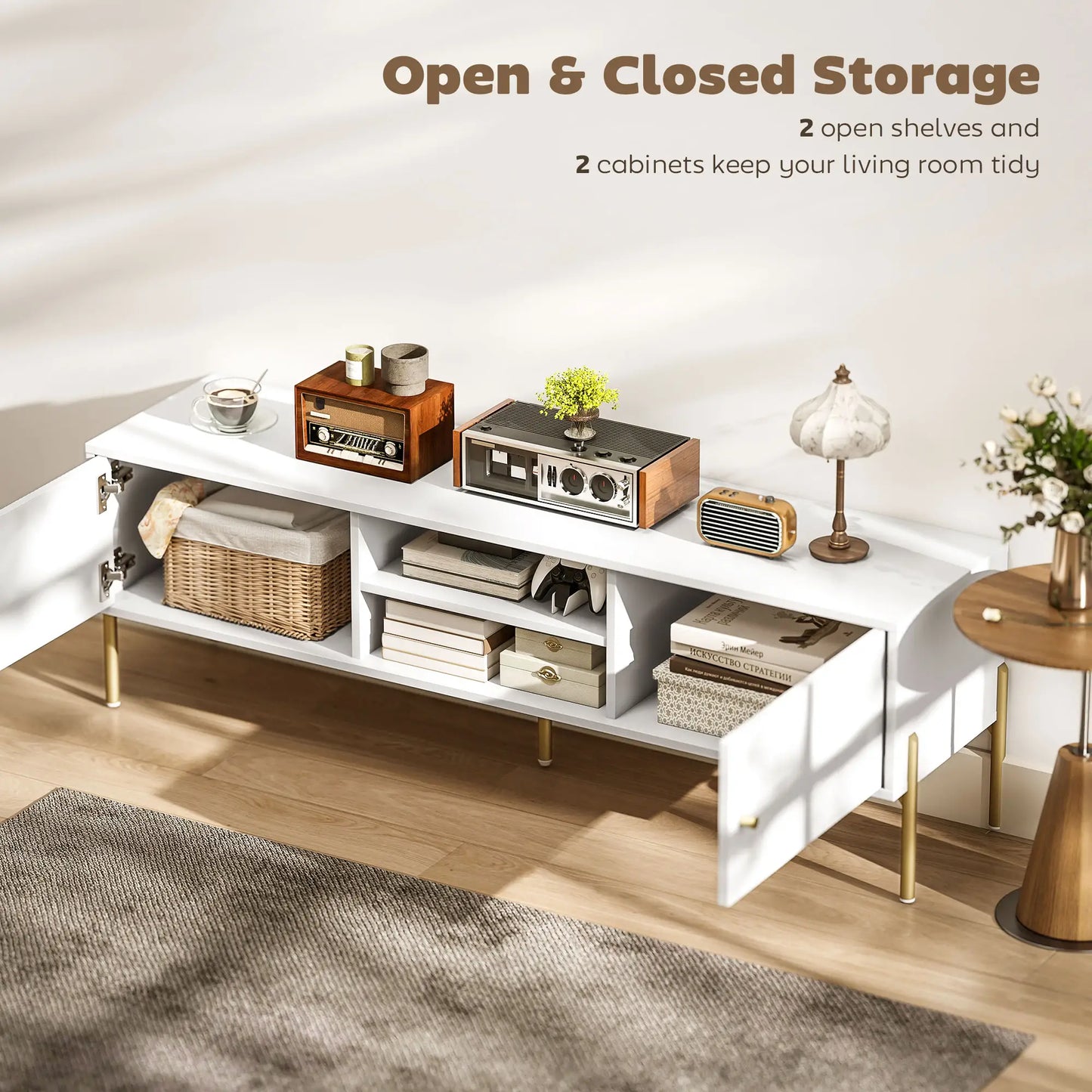 TV Stand for 65 Inch TVs, Entertainment Center with Shelves and Cabinets, White TV Stands at Gallery Canada