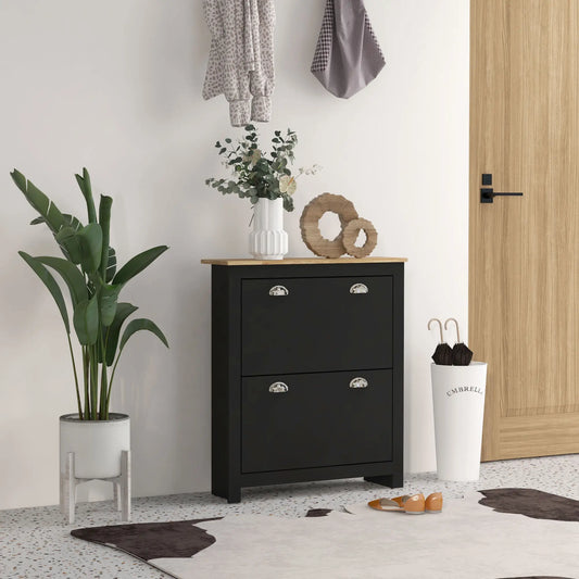 Shoe Cabinet, 2 Flip Drawers, Adjustable Shelves, 12 Pair, Black Shoe Storage Cabinets & Racks Black, Natural at Gallery Canada