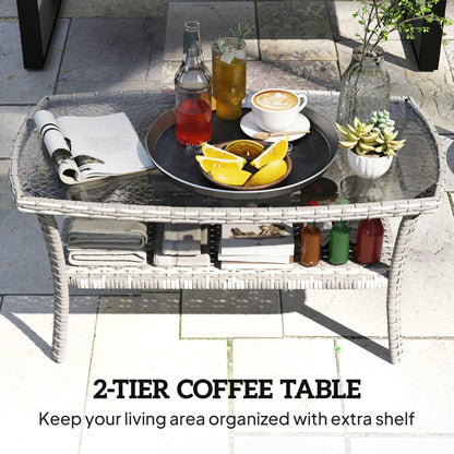 Outdoor Coffee Table With Storage, PE Wicker With Glass Top, Dark Grey Patio Side Tables at Gallery Canada