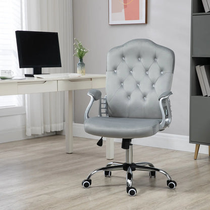 Velvet Office Chair, Button Tufted Desk Chair, Adjustable Height, Grey Executive & Manager Chairs at Gallery Canada