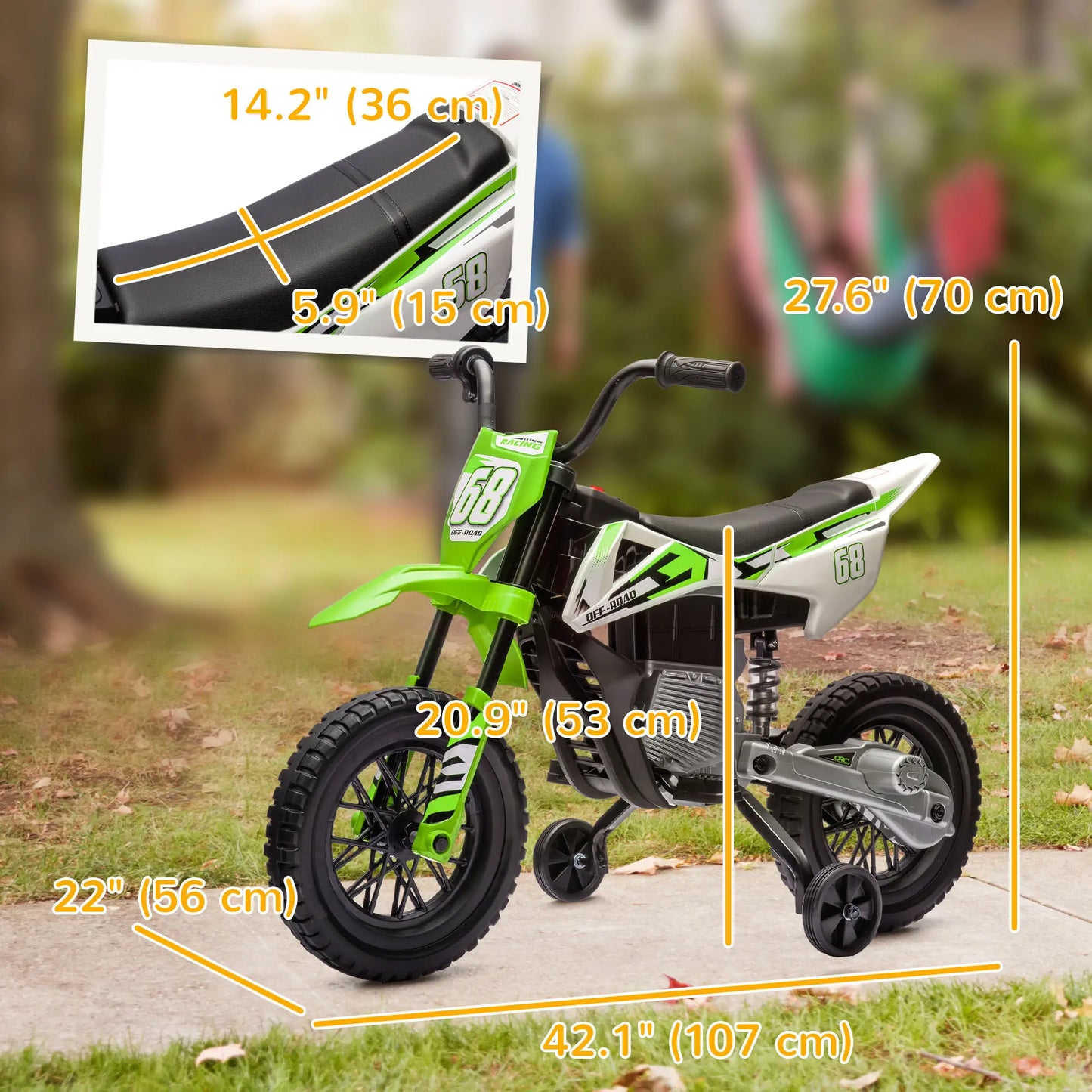 12V Kids Dirt Bike, Electric Motorcycle, Training Wheels, Green Electric Motorcycles at Gallery Canada
