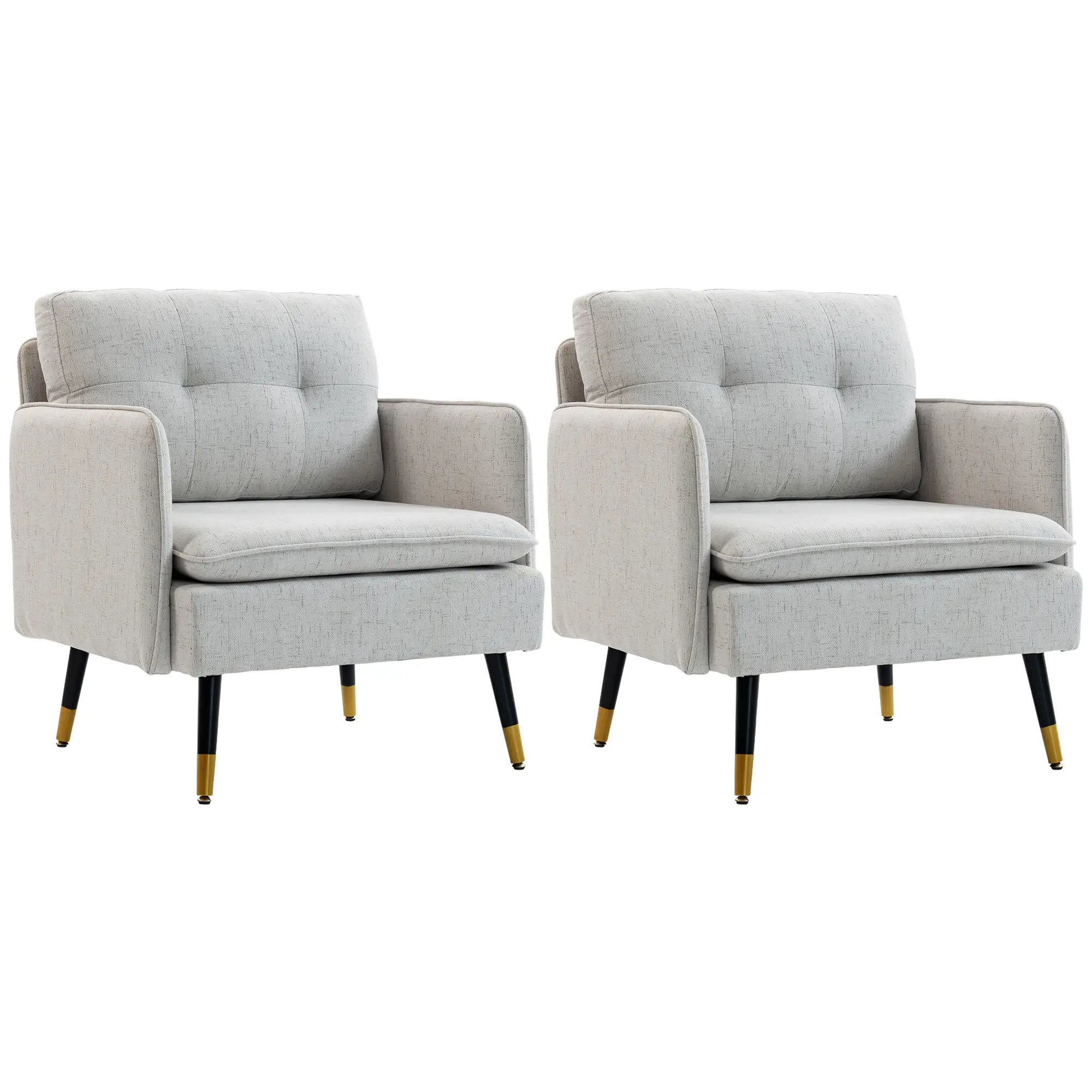 Accent Chairs Set of 2, Upholstered Armchairs, Tufted Back Cushion, Steel Legs Accent Chairs Cream at Gallery Canada
