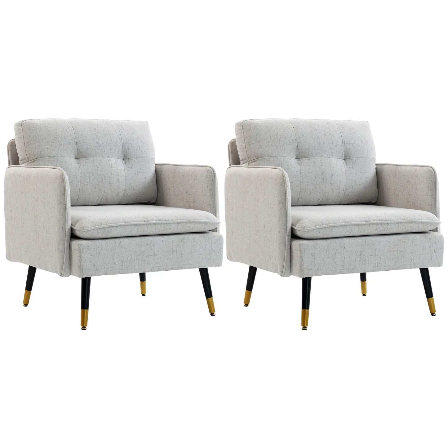 Accent Chairs Set of 2, Upholstered Armchairs, Tufted Back Cushion, Steel Legs Accent Chairs Cream at Gallery Canada