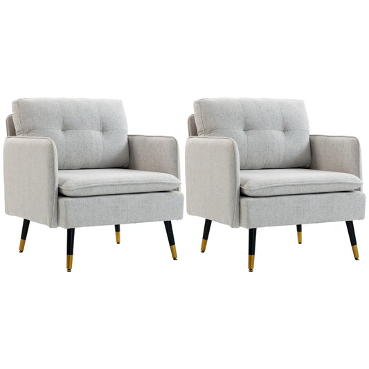 Accent Chairs Set of 2, Upholstered Armchairs, Tufted Back Cushion, Steel Legs Accent Chairs Cream at Gallery Canada