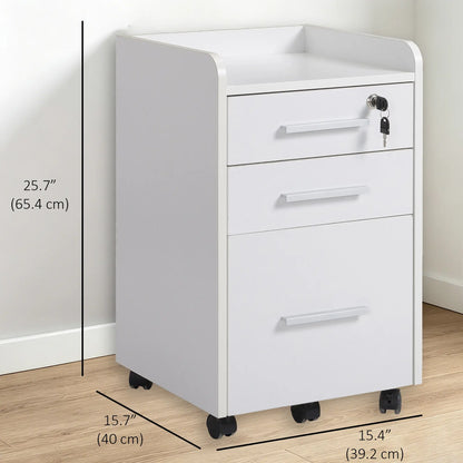3 Drawer File Cabinet with Lock, Lockable on Wheels, Letter and A4 Size, White Office Cabinets & Cupboards at Gallery Canada