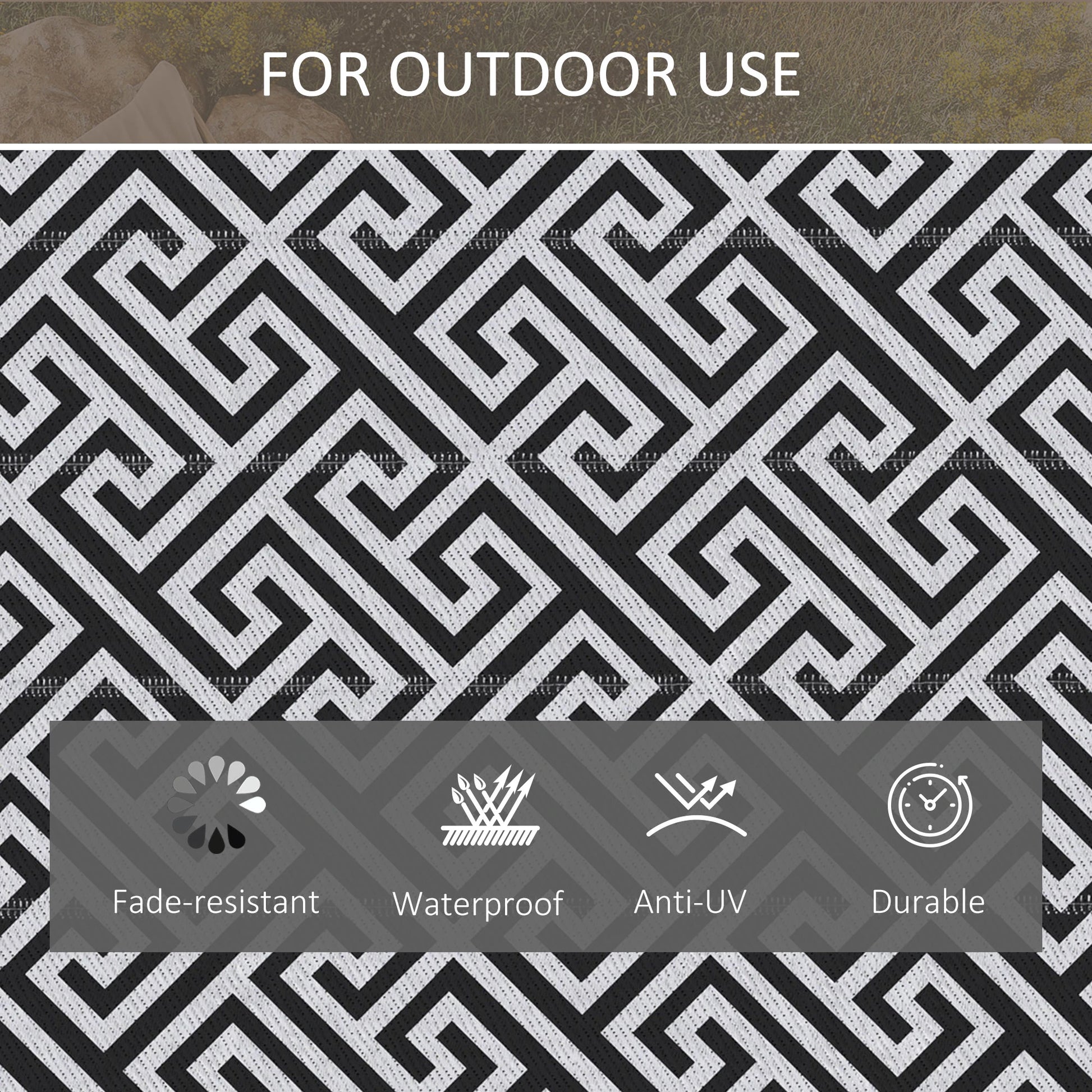 Reversible Outdoor RV Rug, Patio Floor Mat, 6' x 9', Black & White Outdoor Reversible Rugs at Gallery Canada