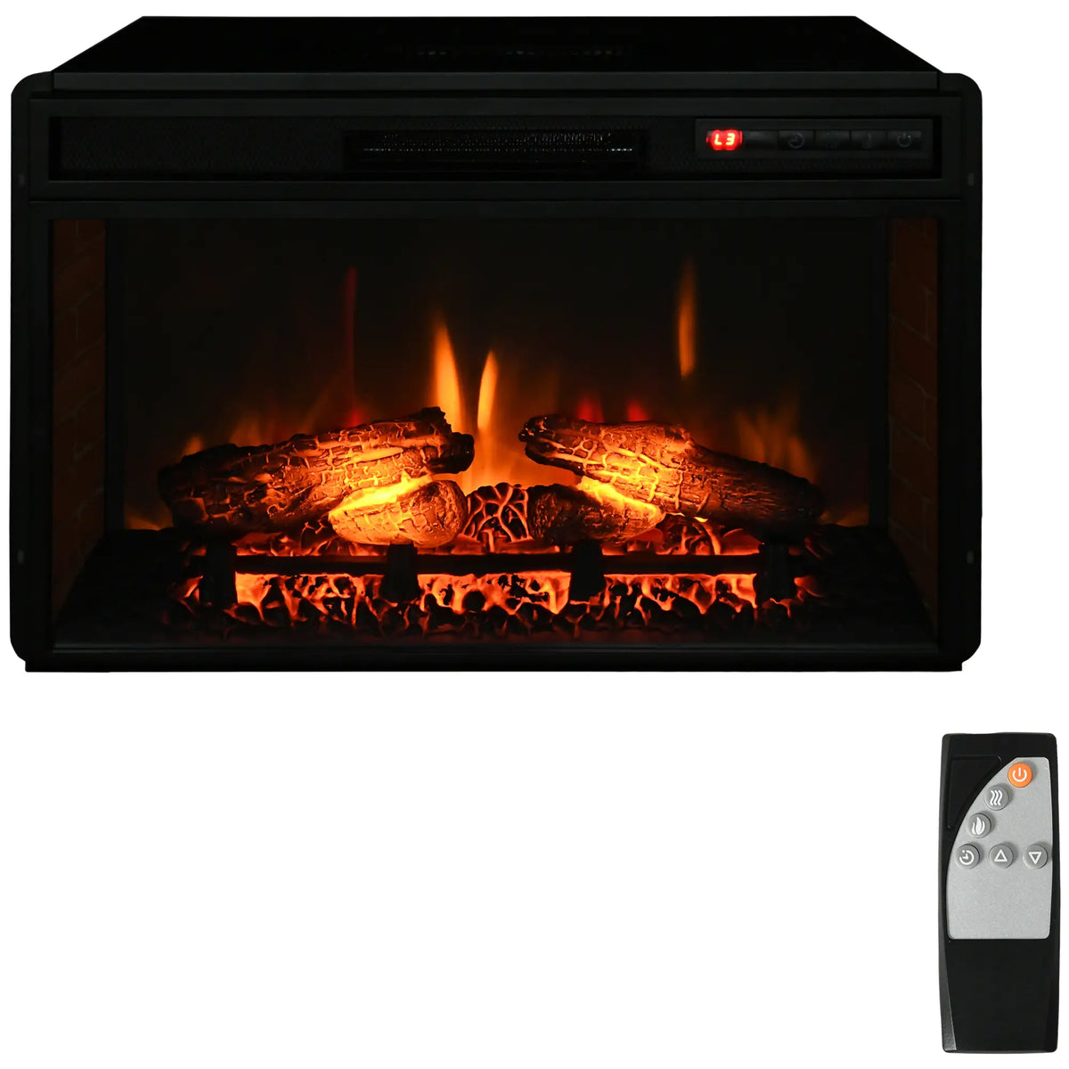 27" Electric Fireplace Insert, Realistic Log Flame, Remote, 1400W, Black Electric Fireplaces at Gallery Canada