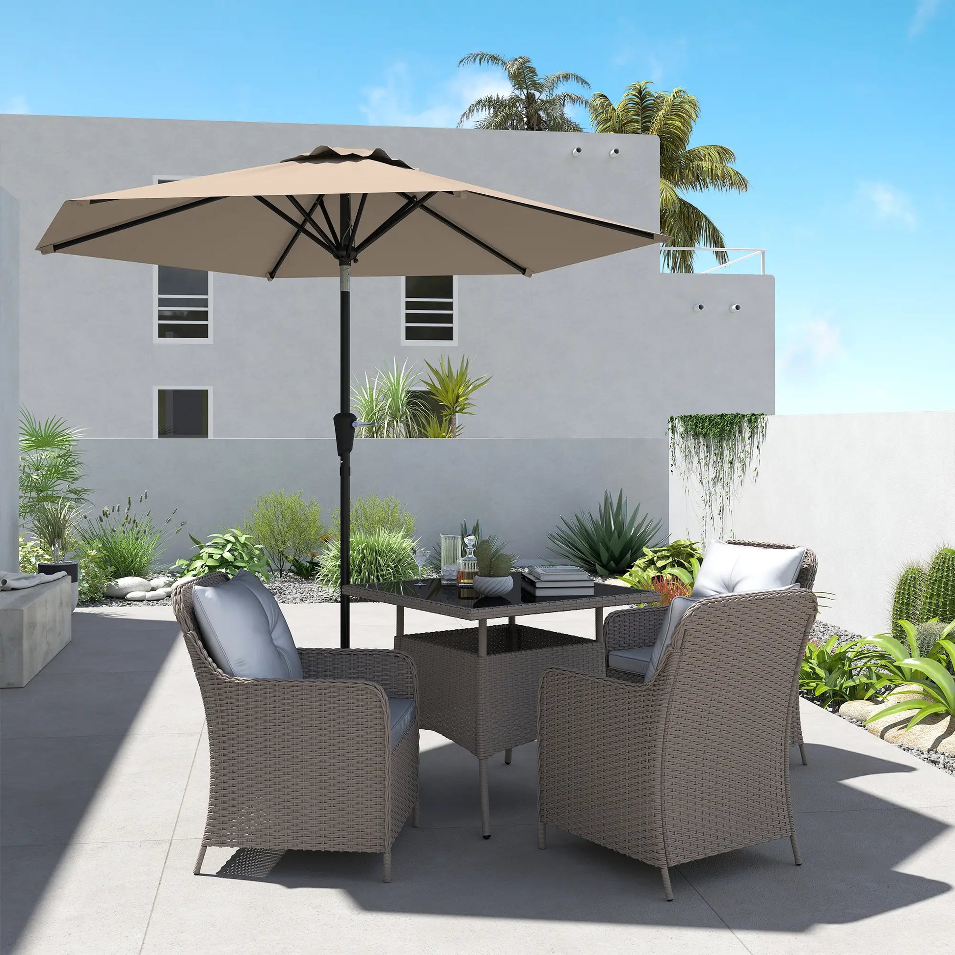 Outdoor Sun Umbrella, 6 Ribs, Khaki Patio Umbrellas at Gallery Canada