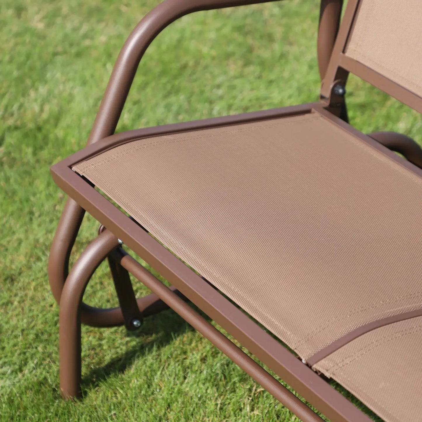 Steel Sling Fabric Gliding Bench, Outdoor Garden Swing Chair, Coffee Brown, Brown Outdoor Gliders at Gallery Canada