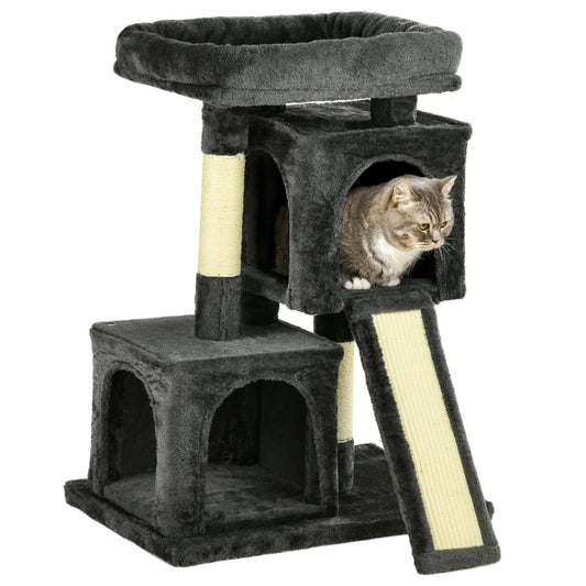 Plush Cat Tree Tower w/ Sisal Scratching Post Board Perch Condo Dark Grey - Gallery Canada