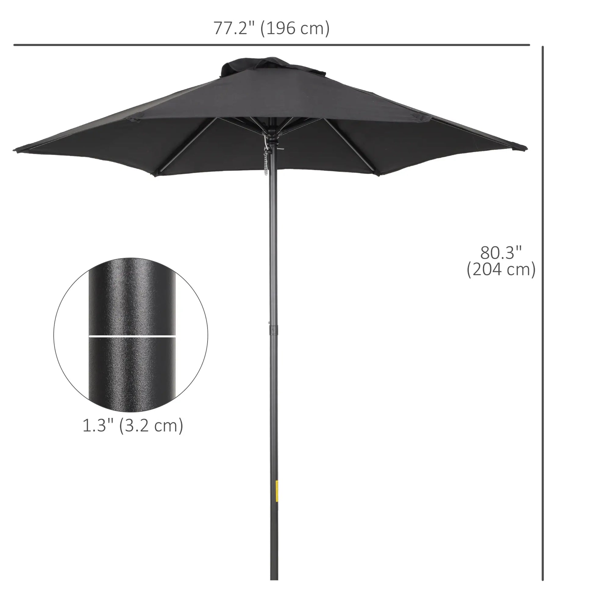 6.6FT Outdoor Patio Umbrella, 6 Solid Ribs, Black Patio Umbrellas at Gallery Canada