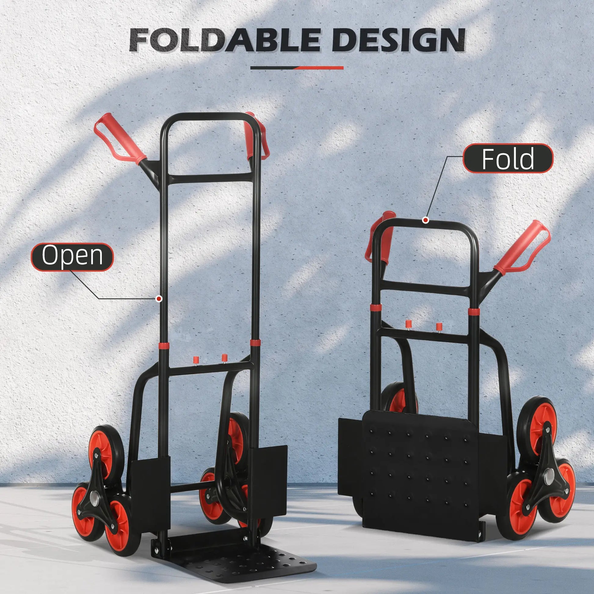 6-Wheels Stair Climber Cart, Foldable Steel, 264lbs, Black and Red Folding Hand Trucks at Gallery Canada