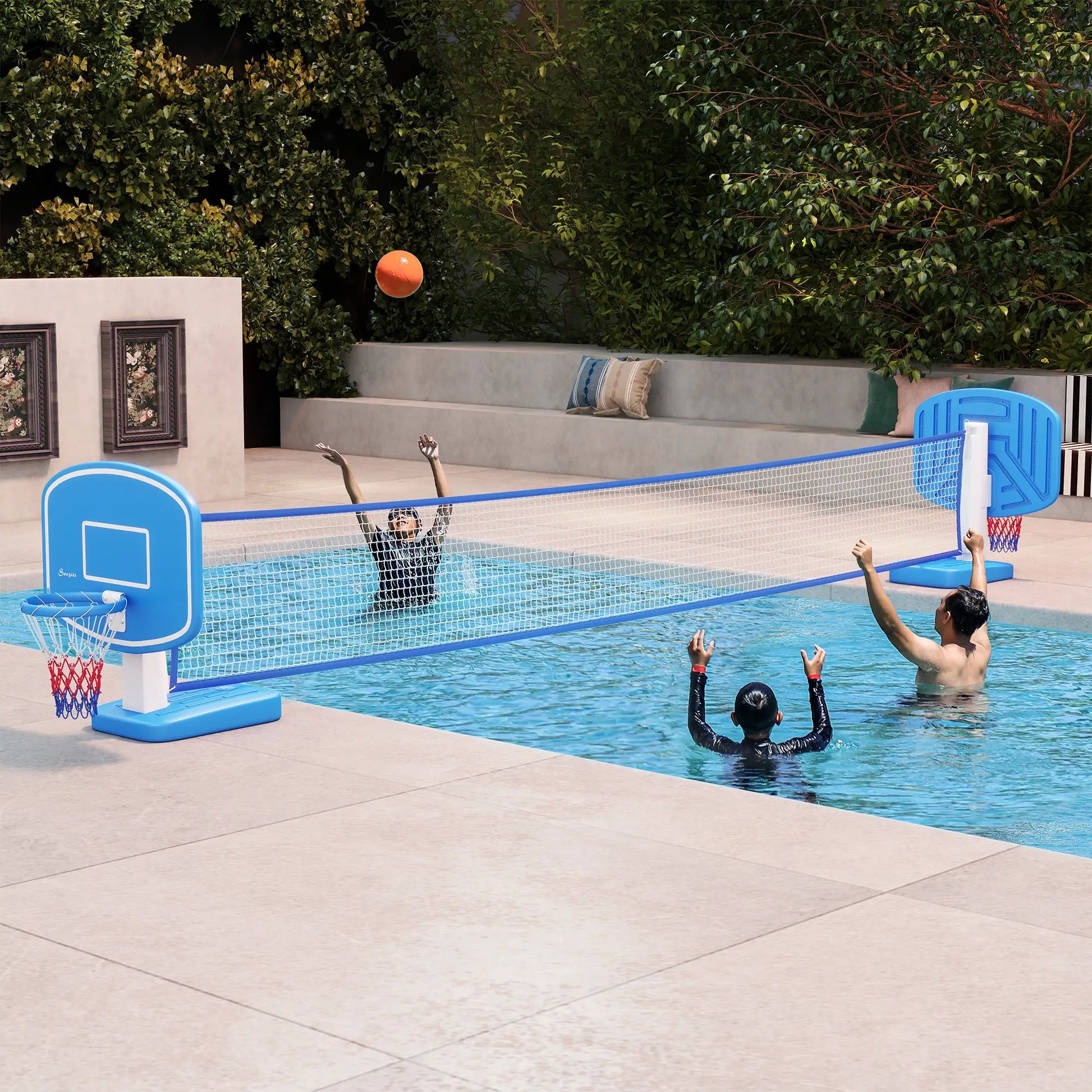 2-in-1 Pool Basketball Hoop and Volleyball Set, Portable with Fillable Base Basketball at Gallery Canada