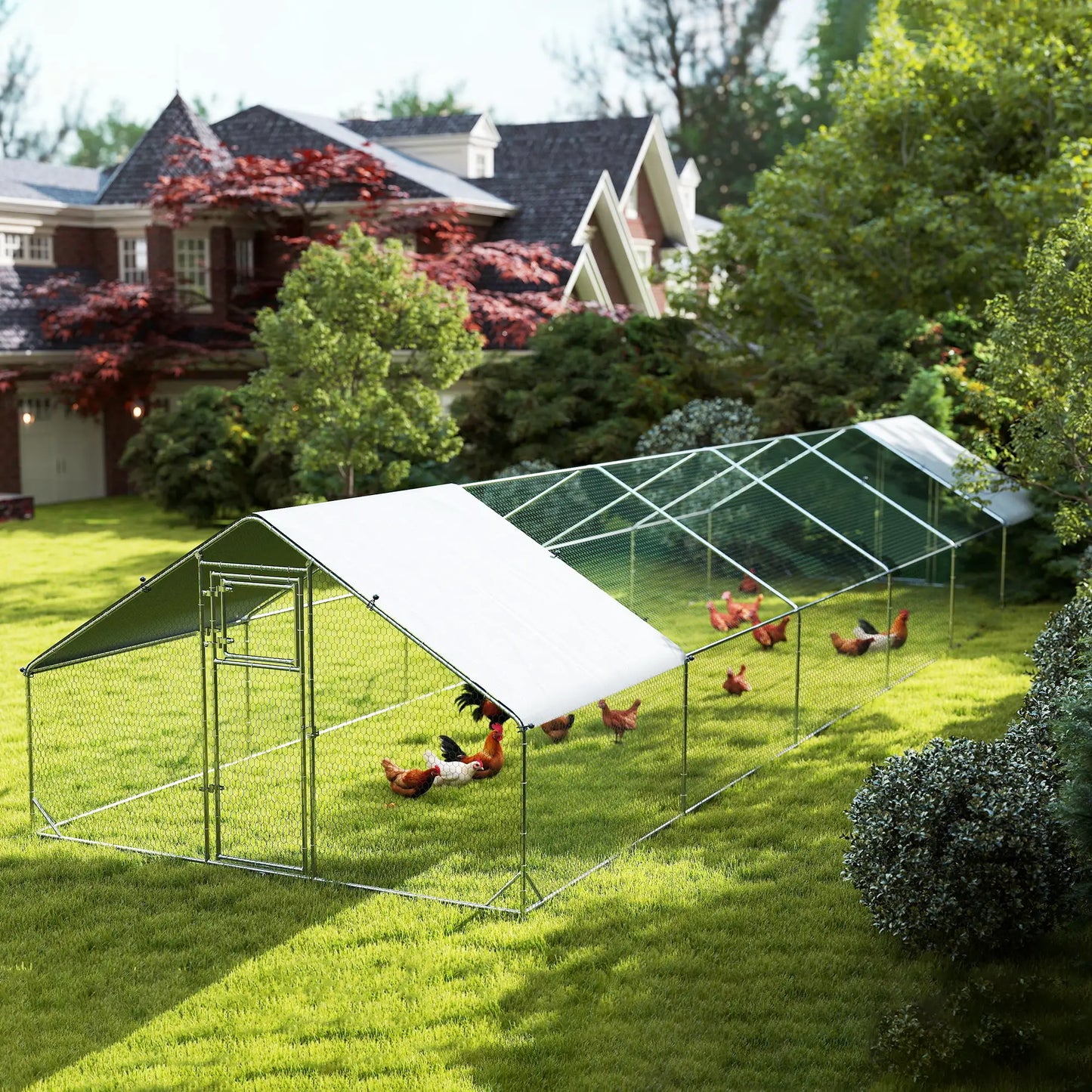 Metal Chicken Coop With Water And UV Protection Cover, 39.4' x 9.8' x 6.4' Chicken Coops at Gallery Canada
