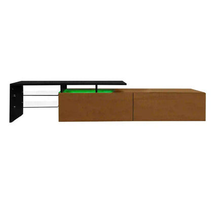 TV Stand With Glass Shelves, LED Lighting, 67" L x 13" W x 13" H, Natural, Black TV Stands Black, Natural at Gallery Canada