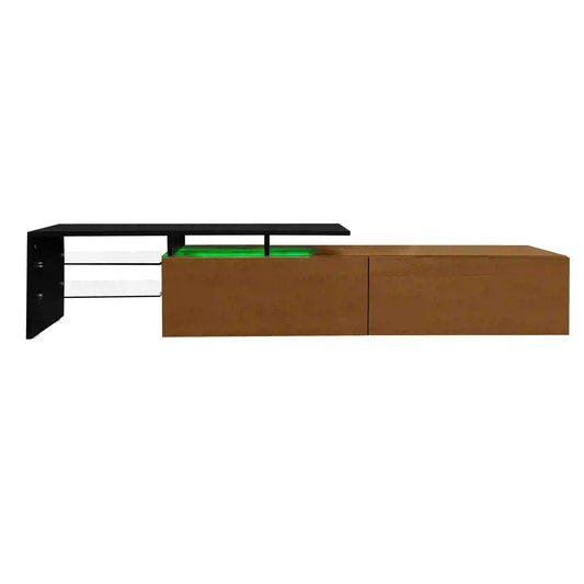 TV Stand With Glass Shelves, LED Lighting, 67" L x 13" W x 13" H, Natural, Black TV Stands Black, Natural at Gallery Canada