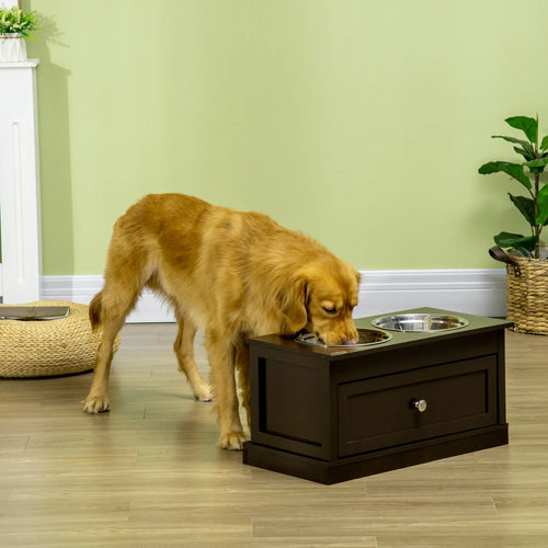 Elevated Dog Bowls with Storage, Large, Coffee