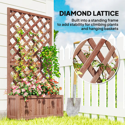 2.4 x 1 x 4.9 ft Wooden Pine Trough Planter with Trellis, Orange Wooden Planter Boxes at Gallery Canada