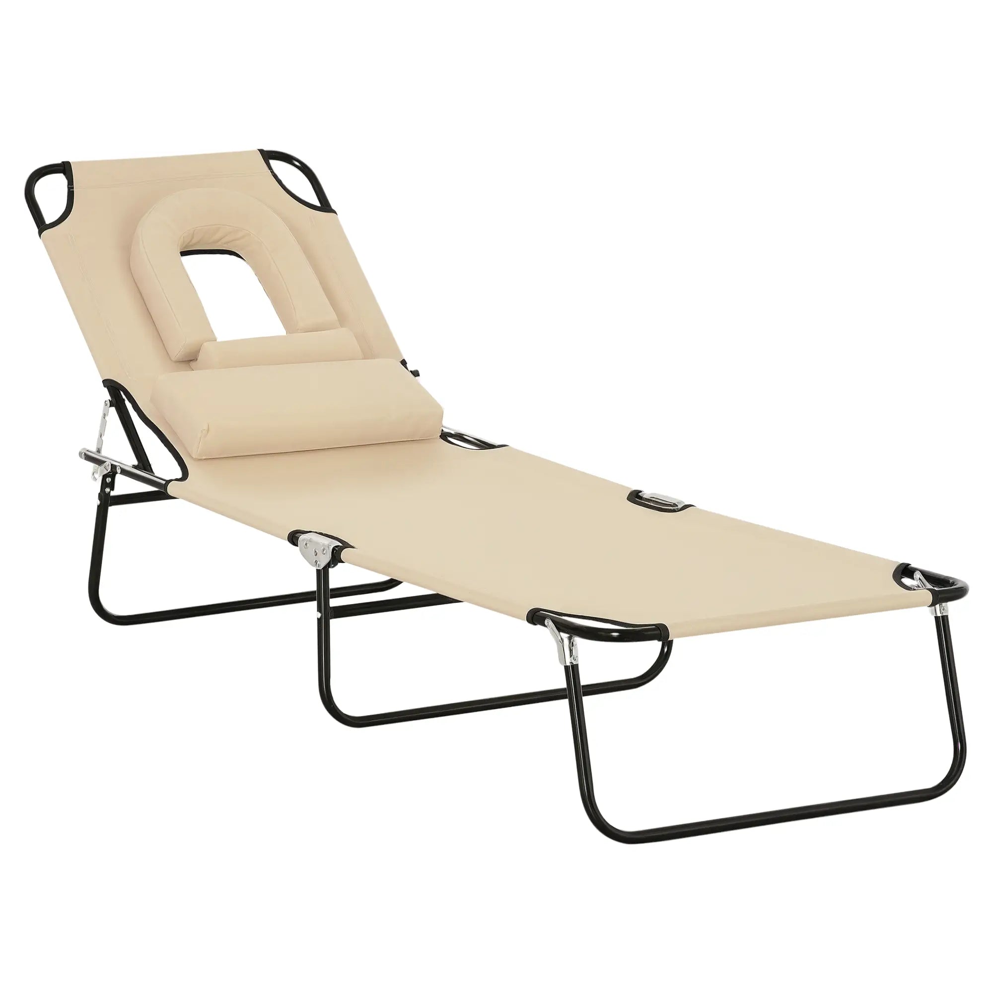 Outdoor Lounge Chair, Adjustable Backrest, Face Hole, Support Pillow, Beige Lounger Chairs at Gallery Canada