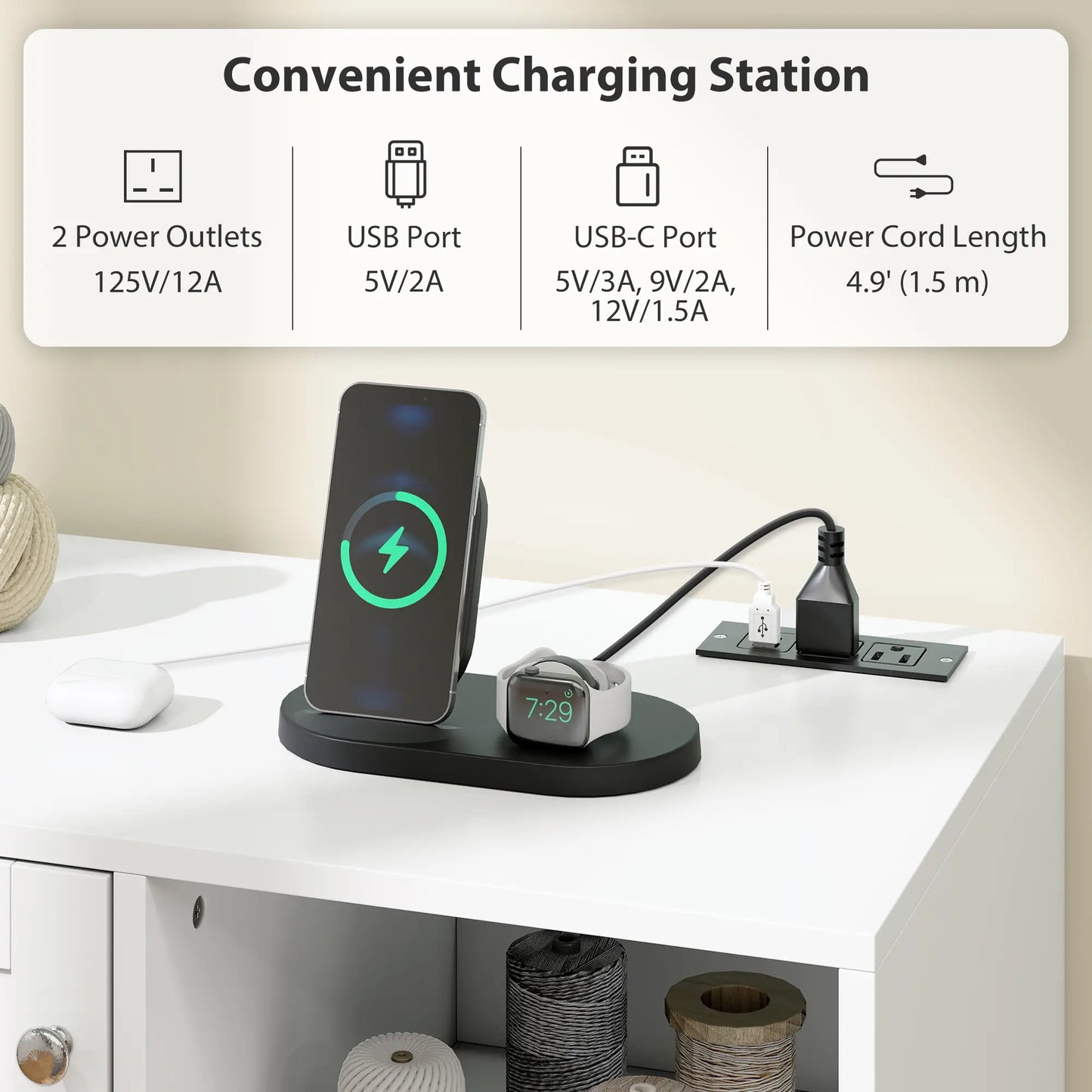 Rolling Sewing Machine Table, Folding Craft Table with Drawers, White Sewing Cabinets at Gallery Canada