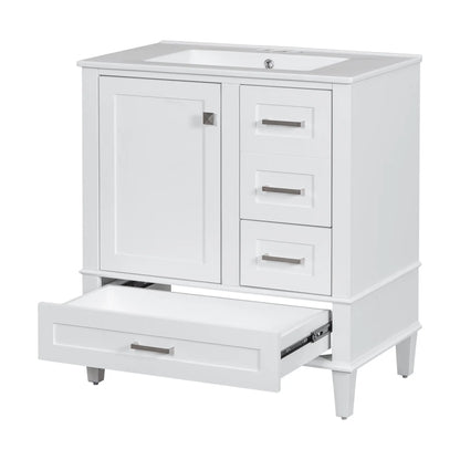 Solid Wood Bathroom Vanity, Sink Combo, Soft-Close Door, 3 Drawers, 30" L x 18" W x 34" H, White Sink Cabinets at Gallery Canada