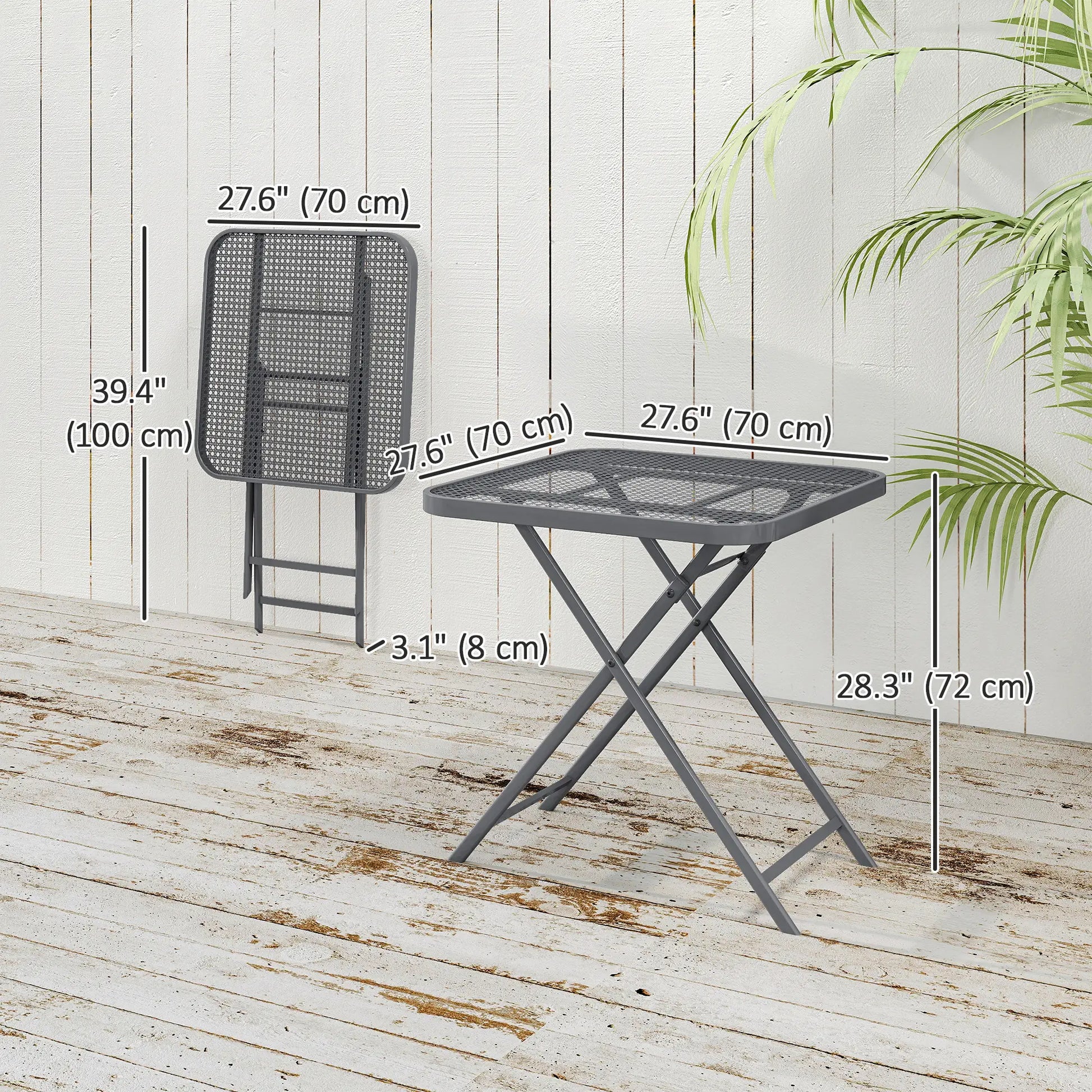 27.5" Square Outdoor Folding Table, Grid Rattan-Like Top, Light Grey Patio Dinning Tables at Gallery Canada