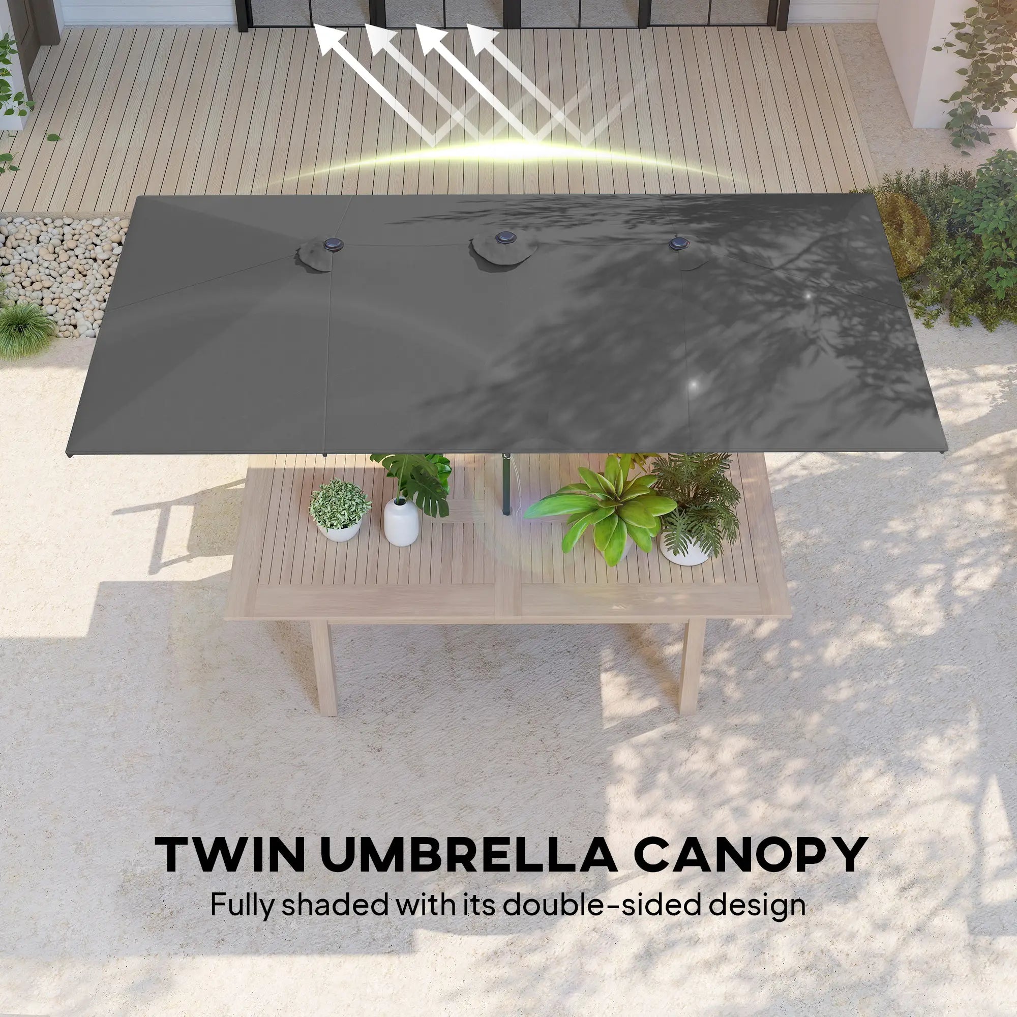 Double-Sided Patio Umbrella With Tilt, Adjustable Height, Vents, 12 Ribs, Grey Double-sided Umbrellas at Gallery Canada