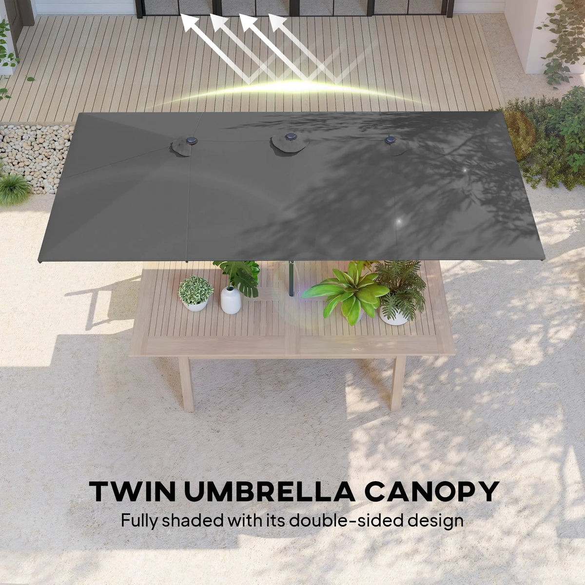 Double-Sided Patio Umbrella With Tilt, Adjustable Height, Vents, 12 Ribs, Grey Double-sided Umbrellas at Gallery Canada