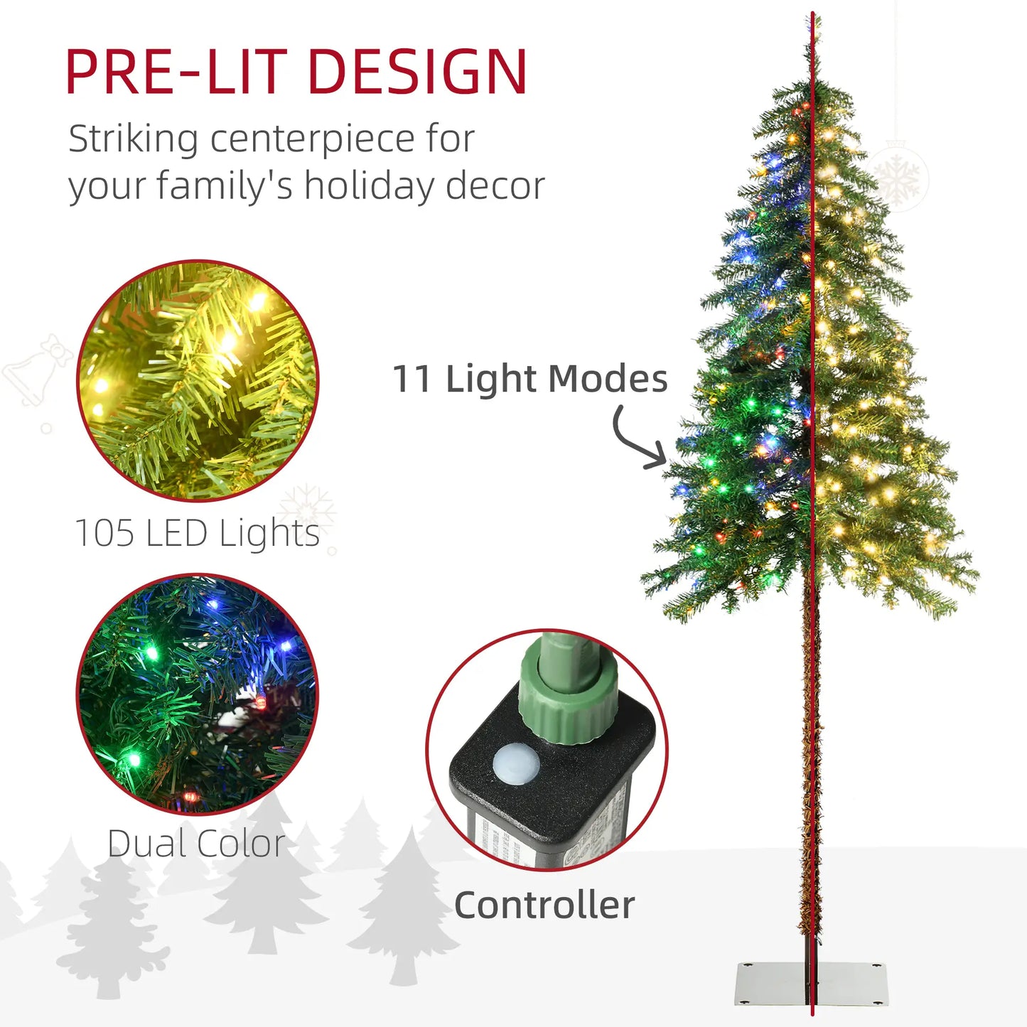 6' Artificial Christmas Tree, Pencil Shape, Steel Base, Warm White or Colorful LED Pencil Christmas Trees at Gallery Canada