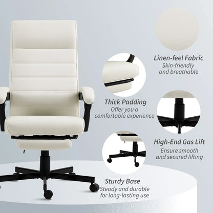 High Back Swivel Recliner Chair, Adjustable Height, Footrest, Cream White Office Chairs at Gallery Canada